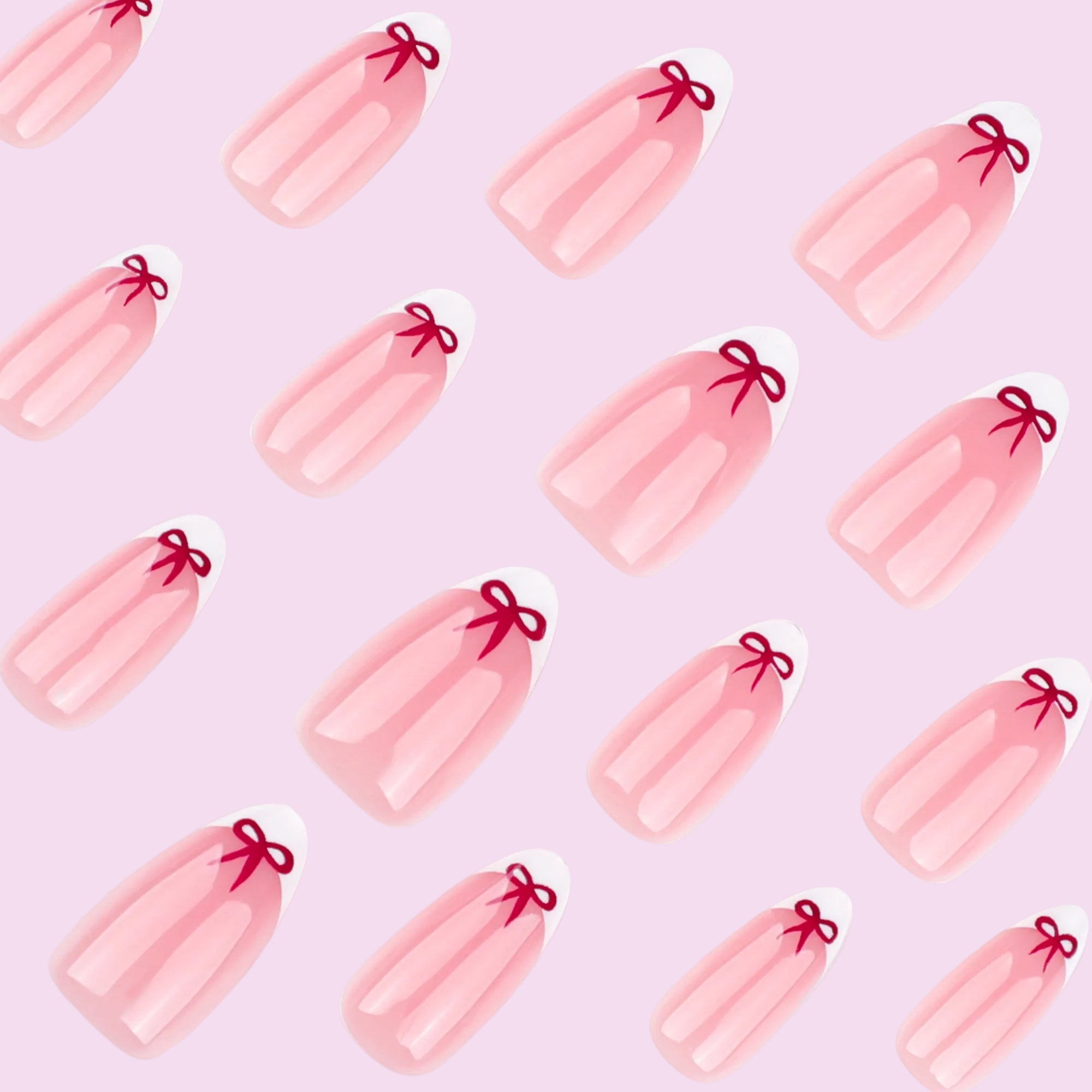 Sheer Blush French Tip with Red Bow Press-On Nails