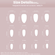 Sheer Blush White French Tip Bow Press-On Nails Size Chart