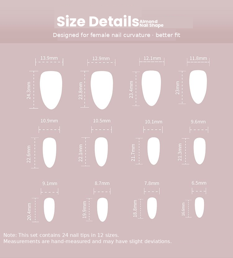 Sheer Blush White French Tip Bow Press-On Nails Size Chart