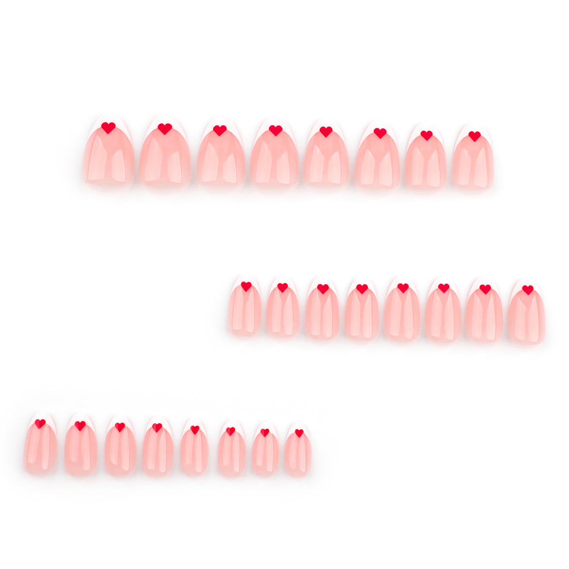 Sheer Nude White French Tip Red Heart Press-On Nails