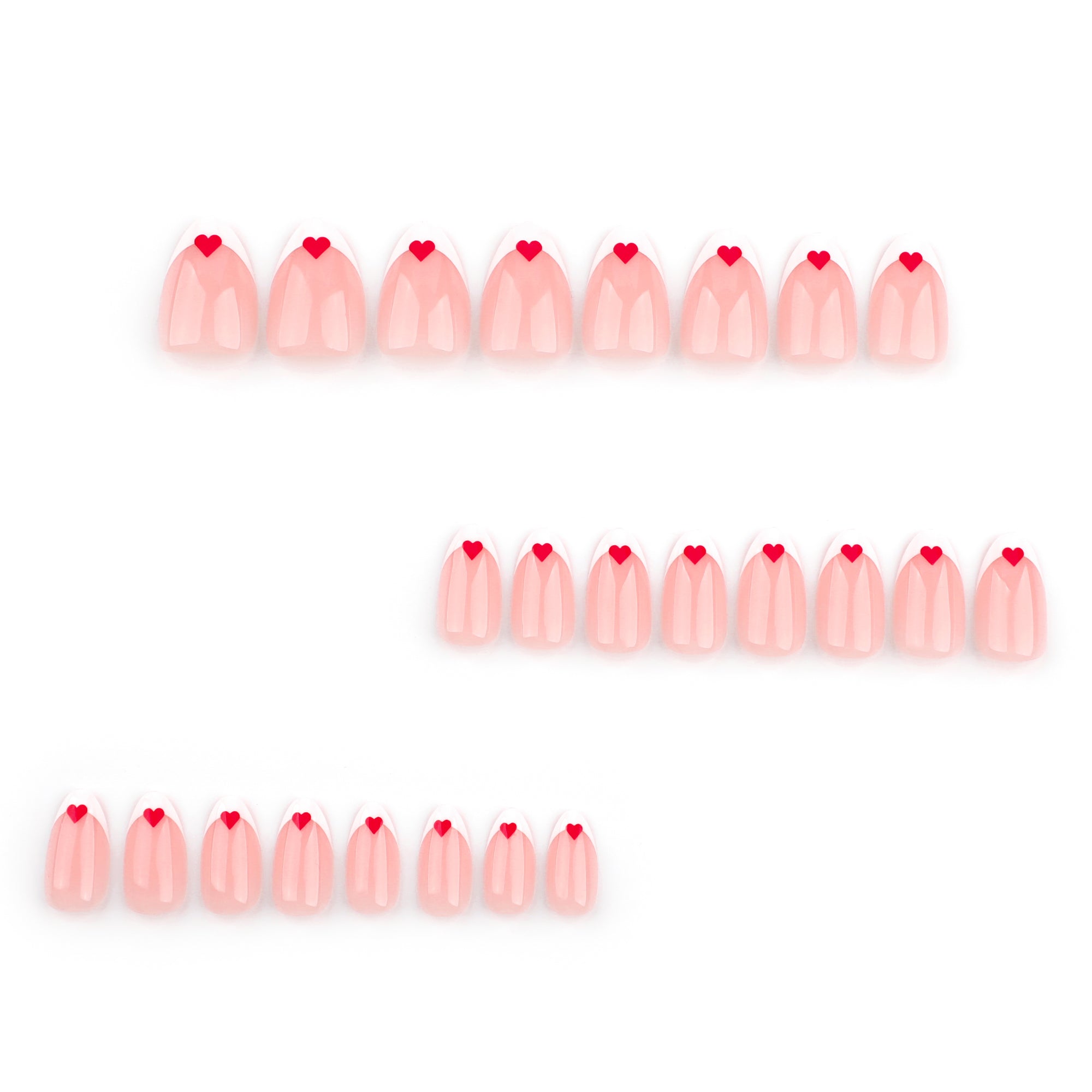 Sheer Nude White French Tip Red Heart Press-On Nails