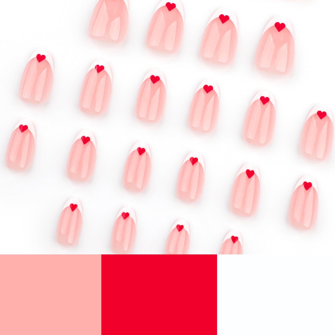 Sheer Nude White French Tip Red Heart Press-On Nails