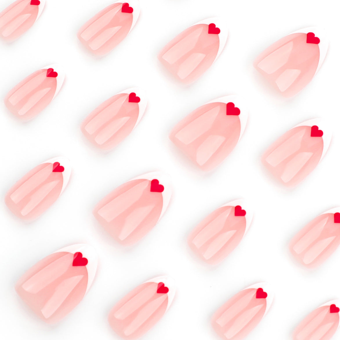 Sheer Nude White French Tip Red Heart Press-On Nails