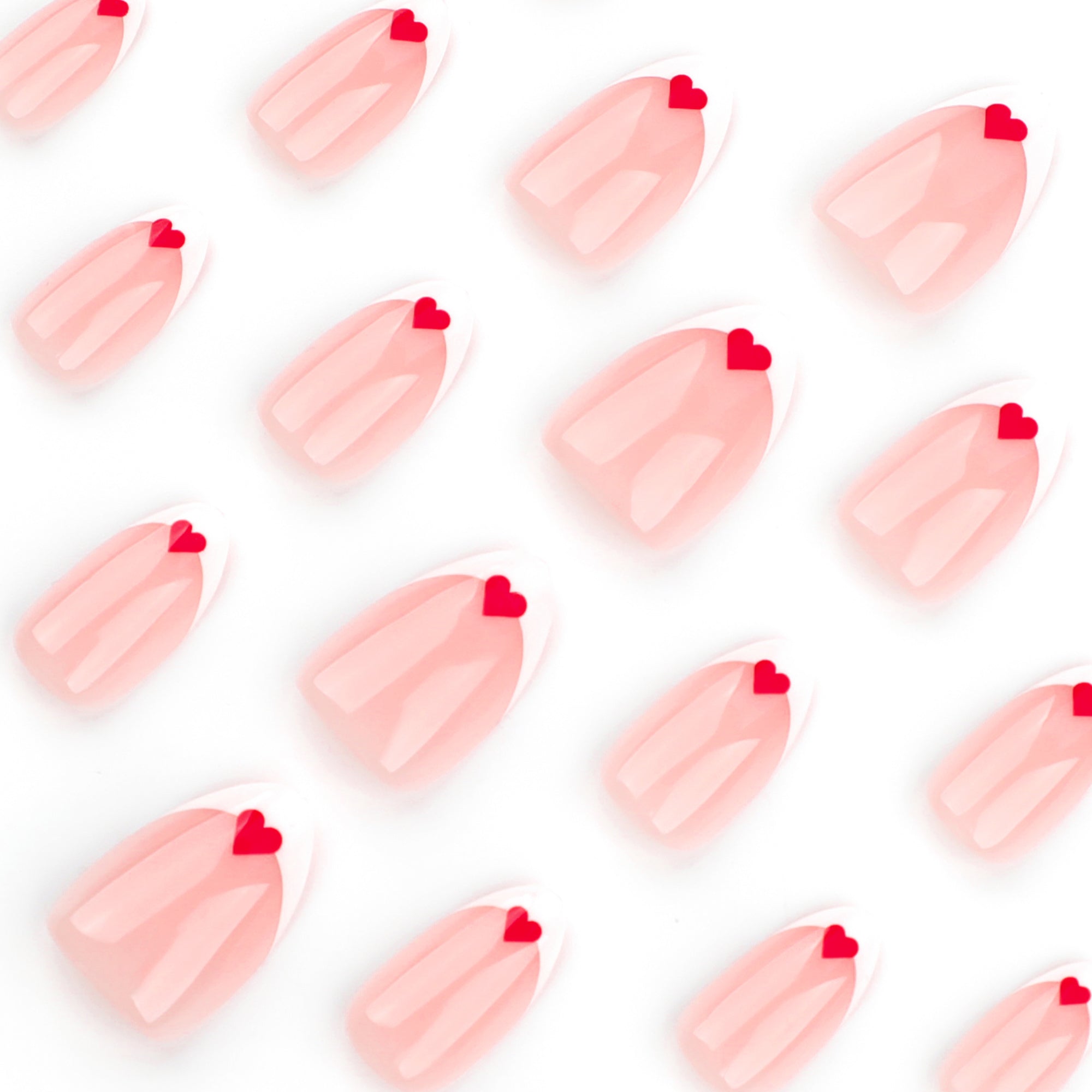 Sheer Nude White French Tip Red Heart Press-On Nails