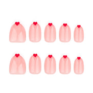 Sheer Nude White French Tip Red Heart Press-On Nails