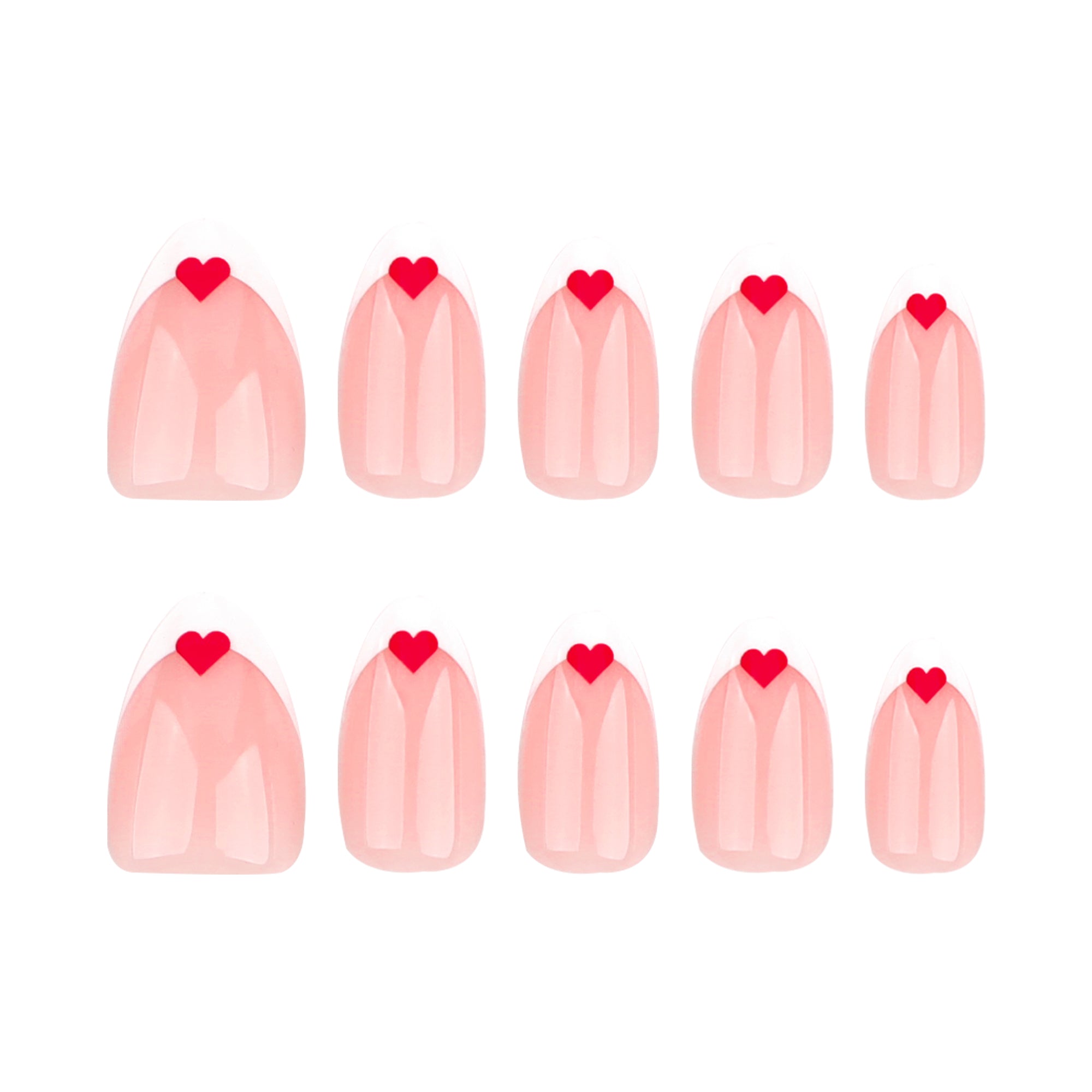 Sheer Nude White French Tip Red Heart Press-On Nails
