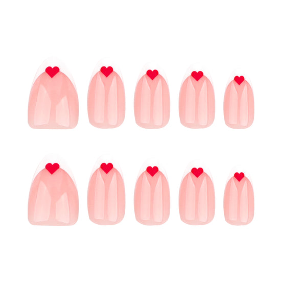 Sheer Nude White French Tip Red Heart Press-On Nails