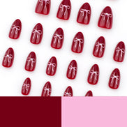Deep Red Bow Press-On Nails