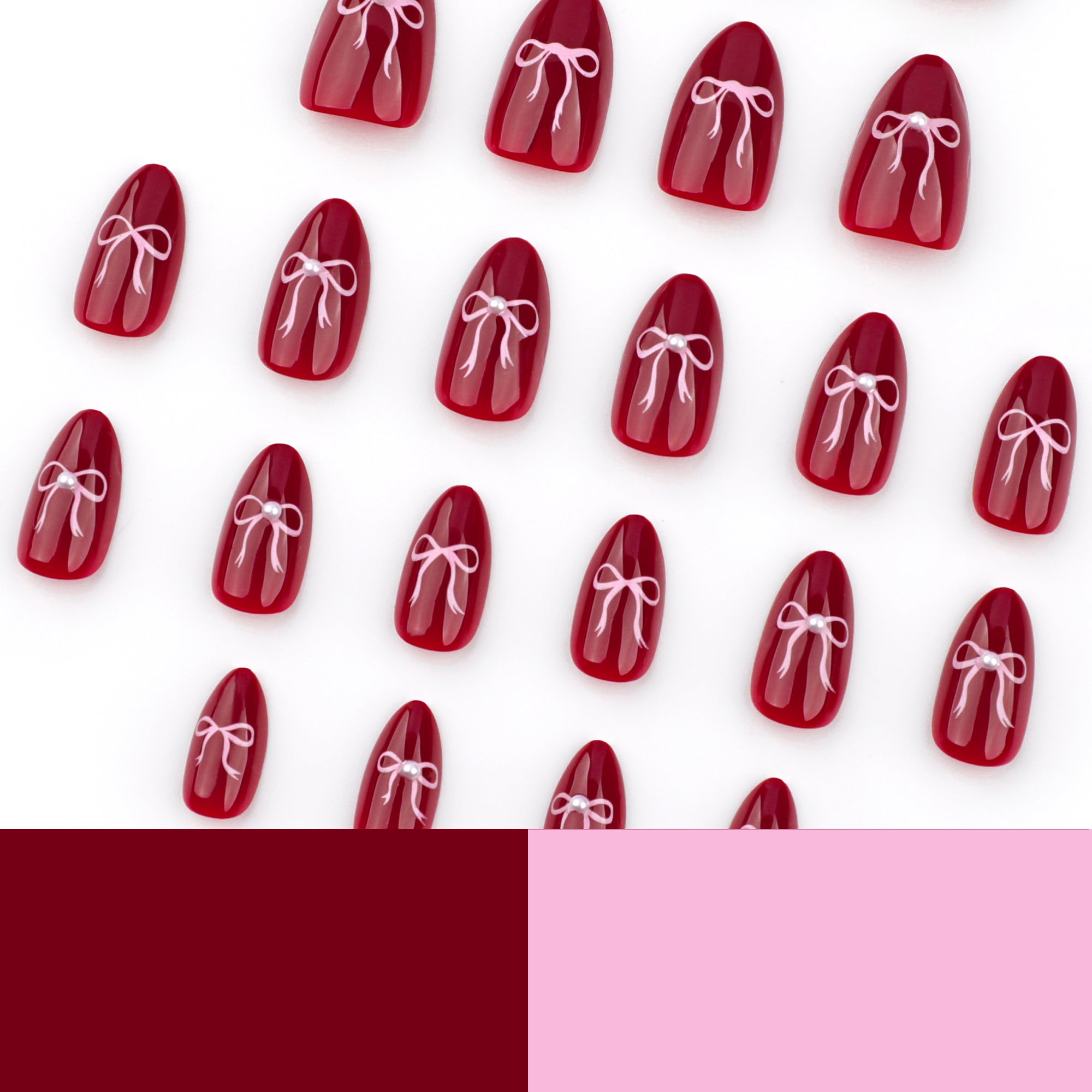 Deep Red Bow Press-On Nails
