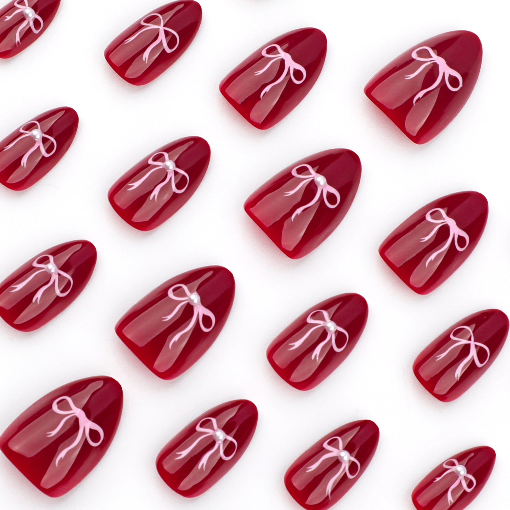 Deep Red Bow Press-On Nails