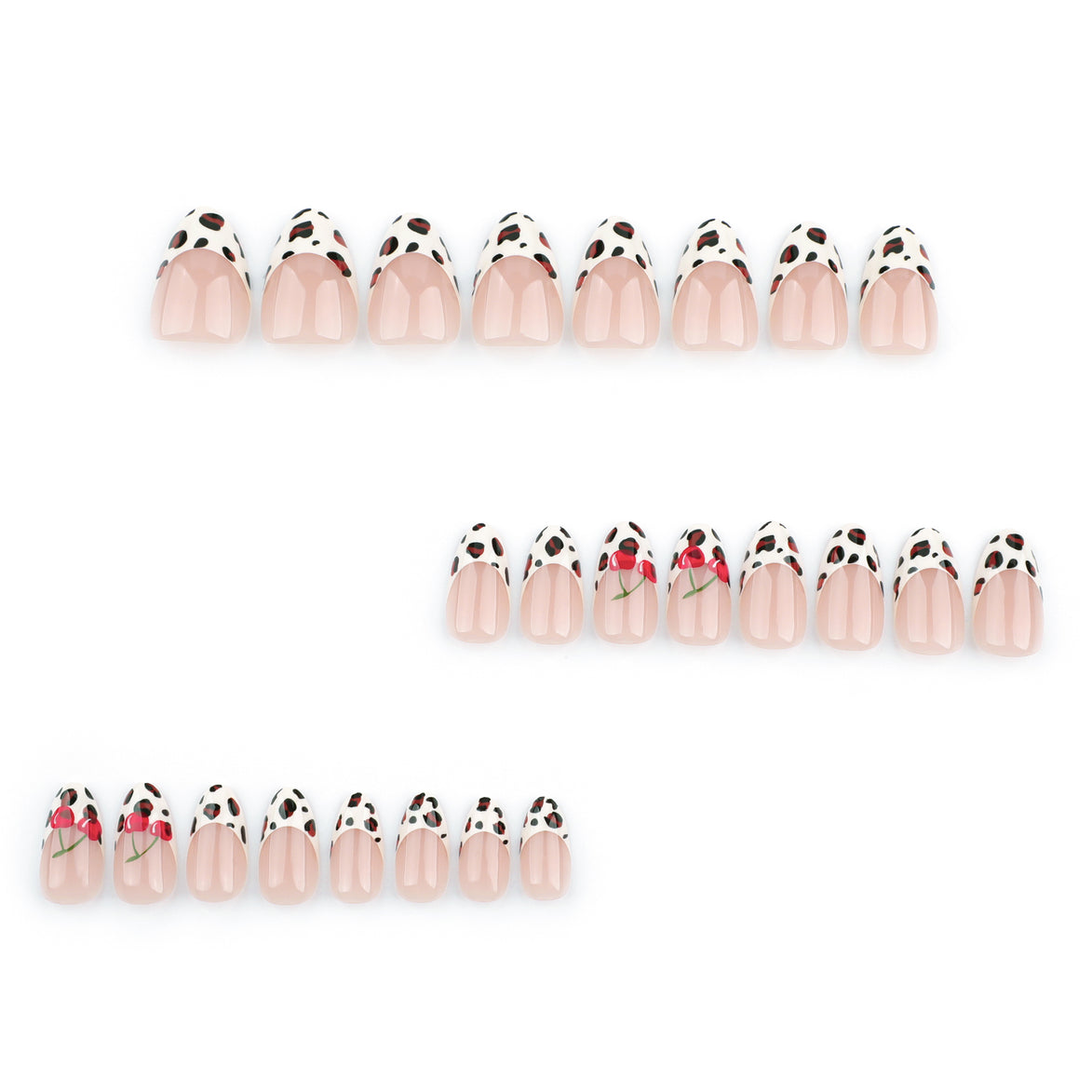 Rose Dalmatian Print French Tip Press-On Nails