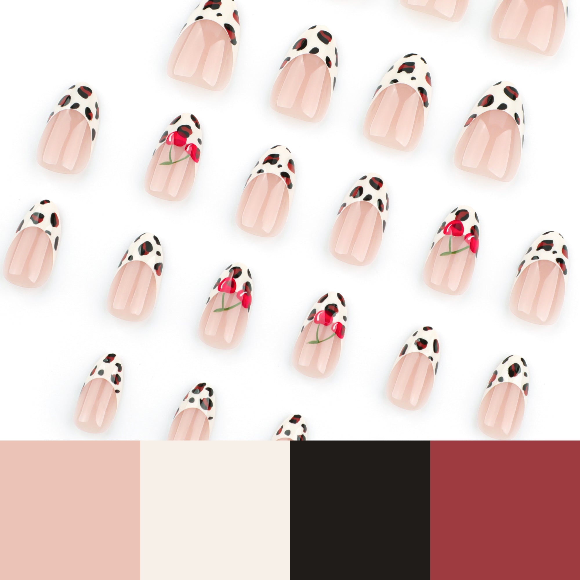 Rose Dalmatian Print French Tip Press-On Nails