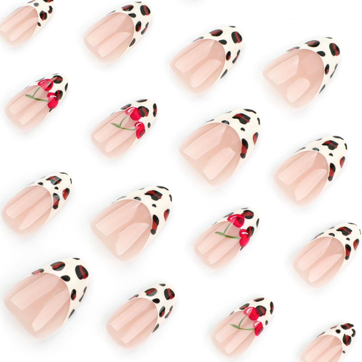 Rose Dalmatian Print French Tip Press-On Nails