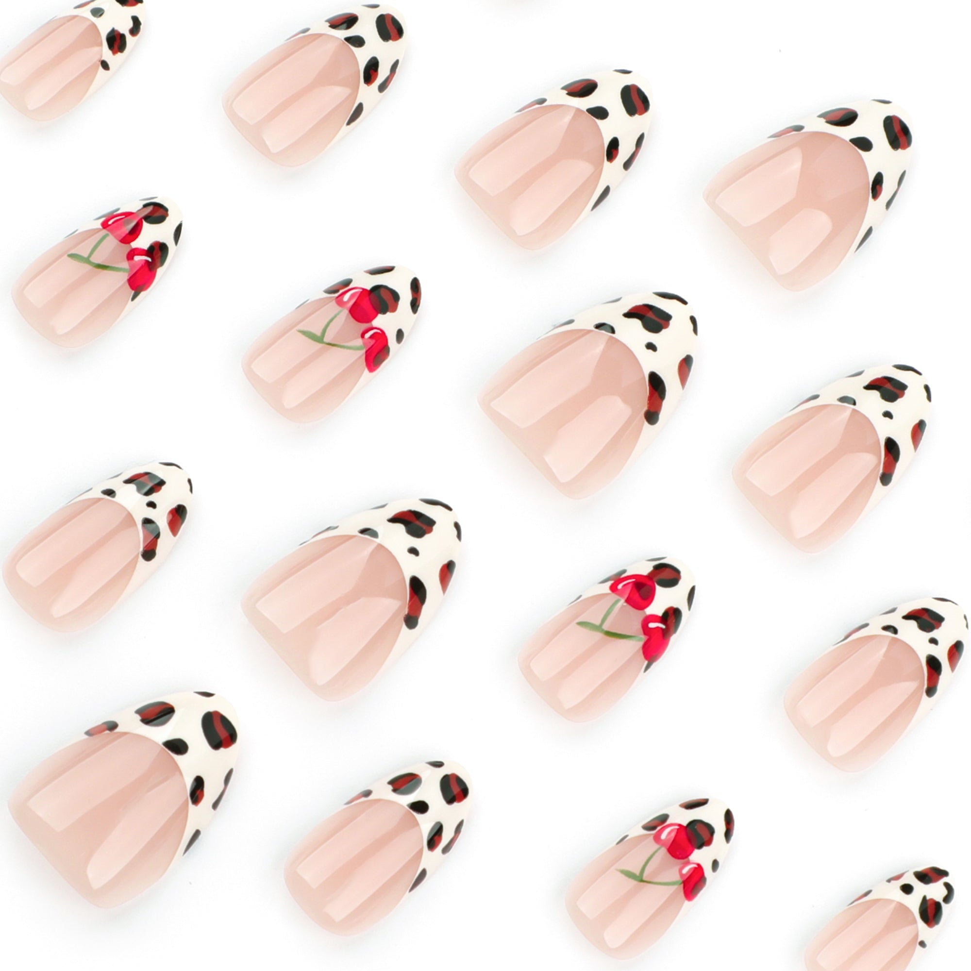 Rose Dalmatian Print French Tip Press-On Nails