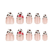 Rose Dalmatian Print French Tip Press-On Nails