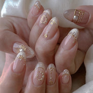 Nude Gold Celestial Star Moon Press-On Nails