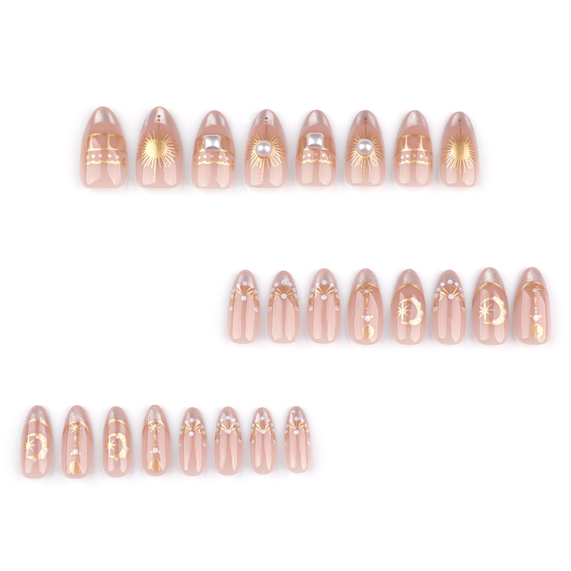 Nude Gold Celestial Star Moon Press-On Nails