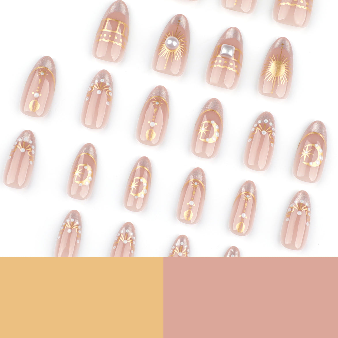 Nude Gold Celestial Star Moon Press-On Nails