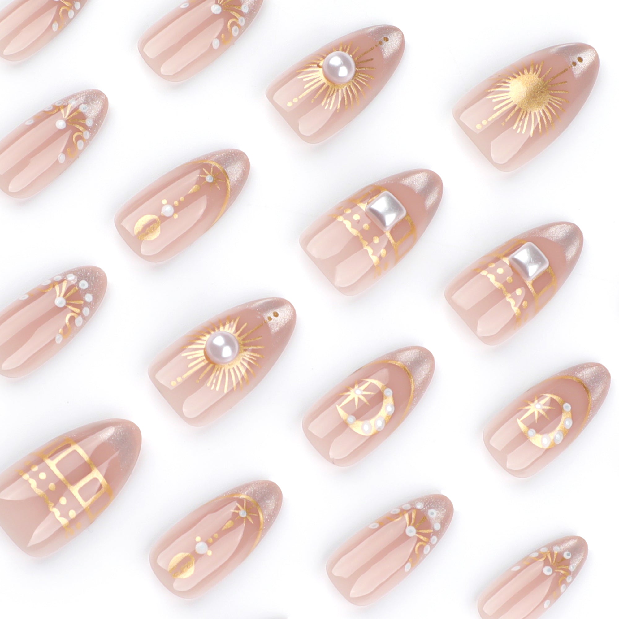 Nude Gold Celestial Star Moon Press-On Nails