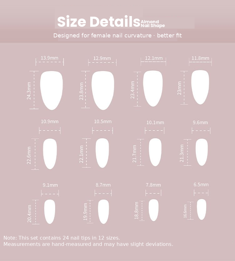 Nude Gold Celestial Star Moon Press-On Nails Size Chart