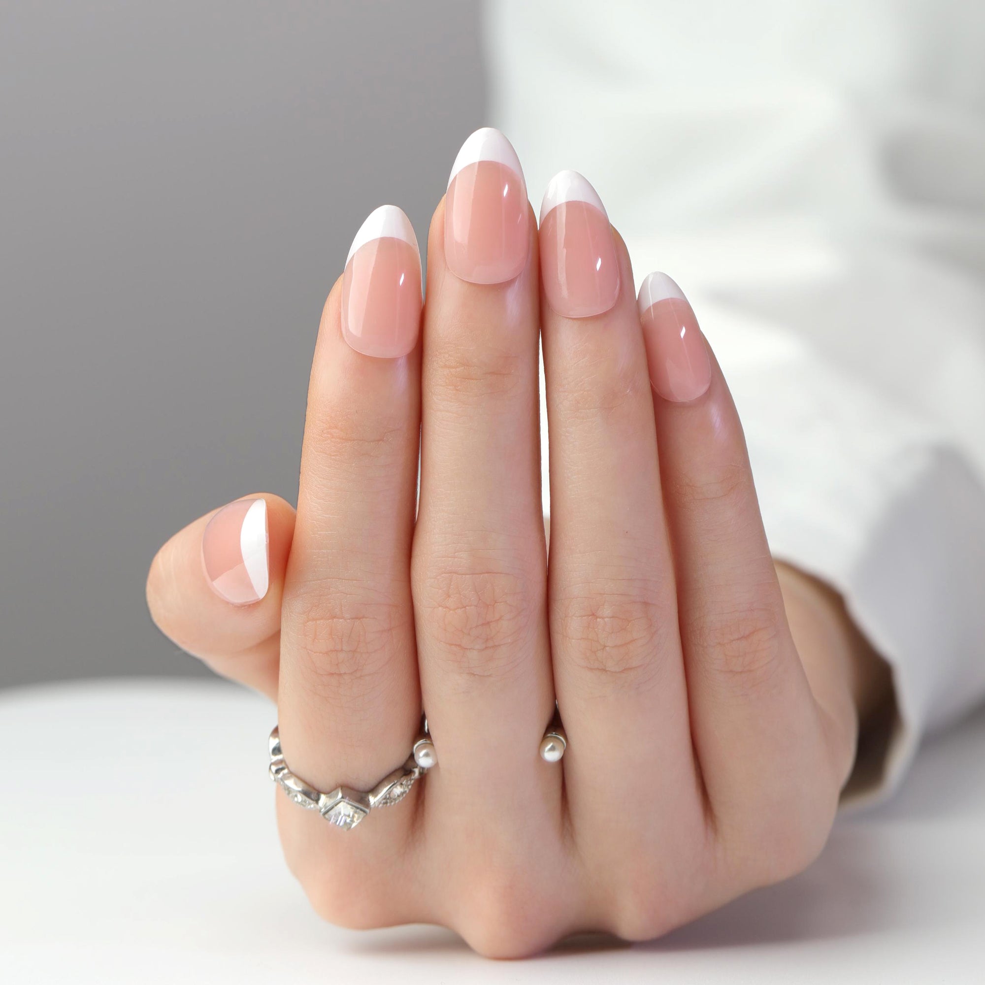 Soft Pink Iridescent Glitter Curve Press-On Nails