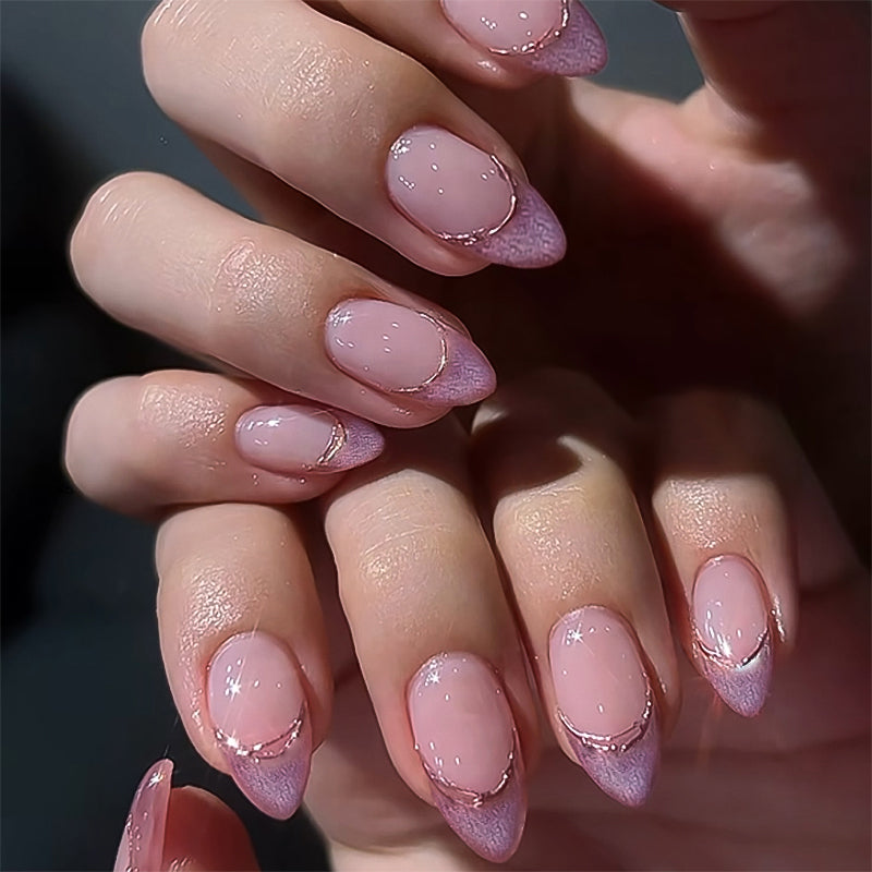 Soft Pink Purple Glitter Curve Press-On Nails