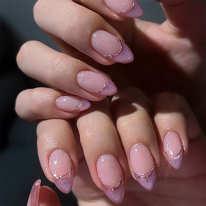 Soft Pink Purple Glitter Curve Press-On Nails