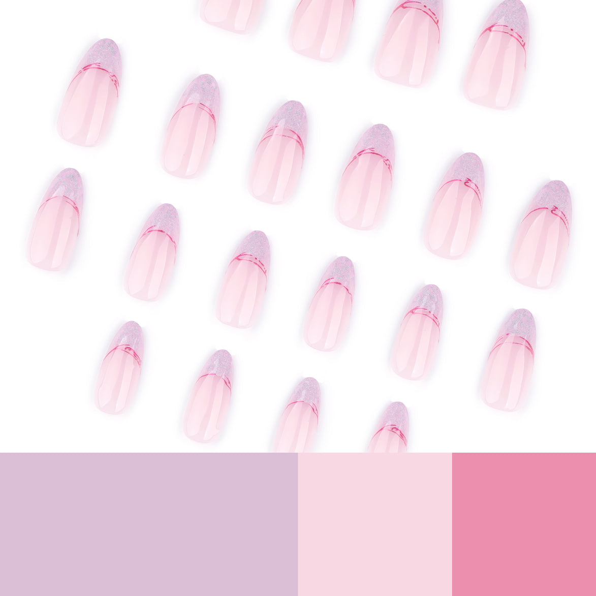 Soft Pink Purple Glitter Curve Press-On Nails