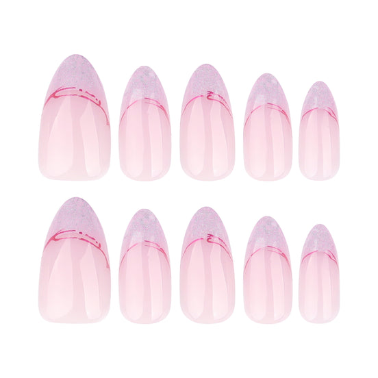 Soft Pink Purple Glitter Curve Press-On Nails