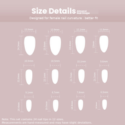Soft Pink Purple Glitter Curve Press-On Nails Size Chart