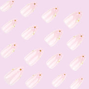 Sheer Blush with White Daisy Florals & Gold Rhinestone Detail Press-On Nails