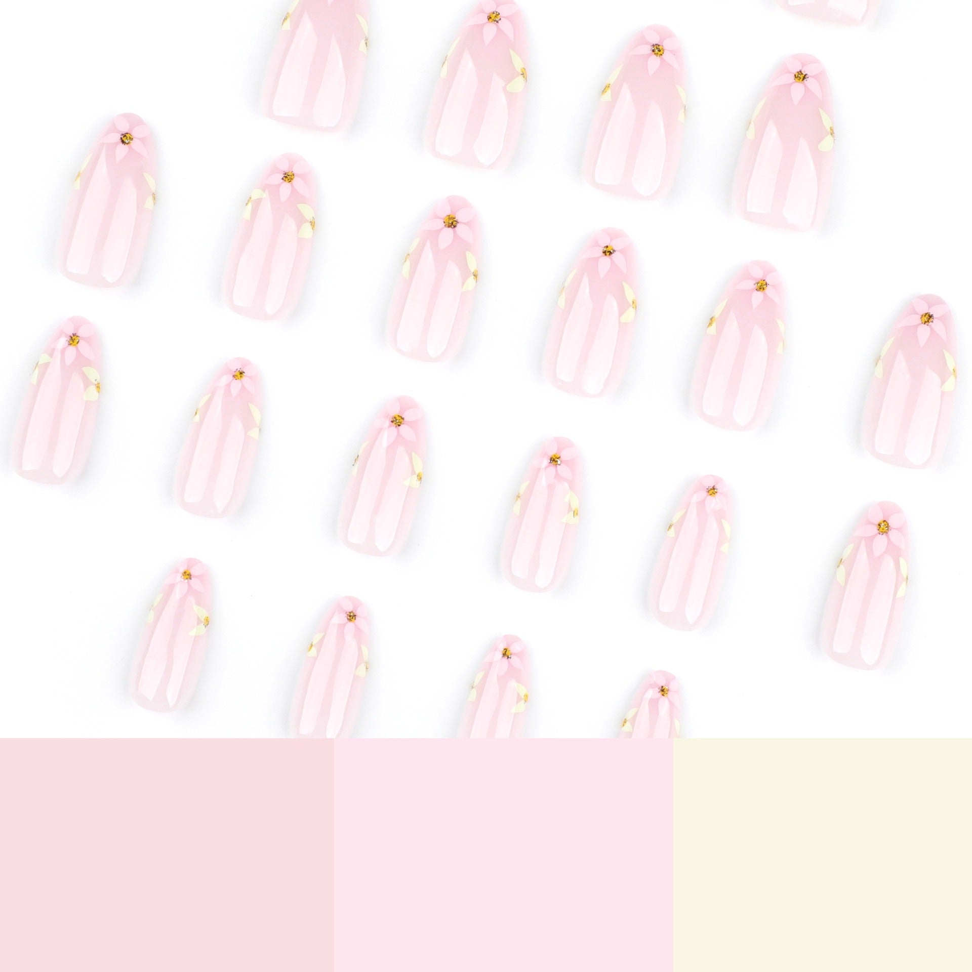 Sheer Blush with White Daisy Florals & Gold Rhinestone Detail Press-On Nails