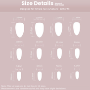 Sheer Blush with White Daisy Florals & Gold Rhinestone Detail Press-On Nails Size Chart