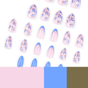 Sheer Nude with Blue Floral Sprigs & Periwinkle French Tip Press-On Nails