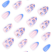 Sheer Nude with Blue Floral Sprigs & Periwinkle French Tip Press-On Nails