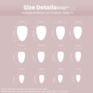 Sheer Nude with Blue Floral Sprigs & Periwinkle French Tip Press-On Nails Size Chart