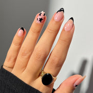 Baby Pink with Black Star Art & Black French Tips Press-On Nails