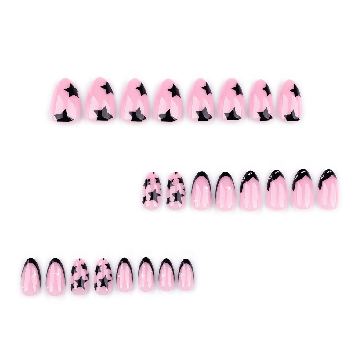 Baby Pink with Black Star Art & Black French Tips Press-On Nails
