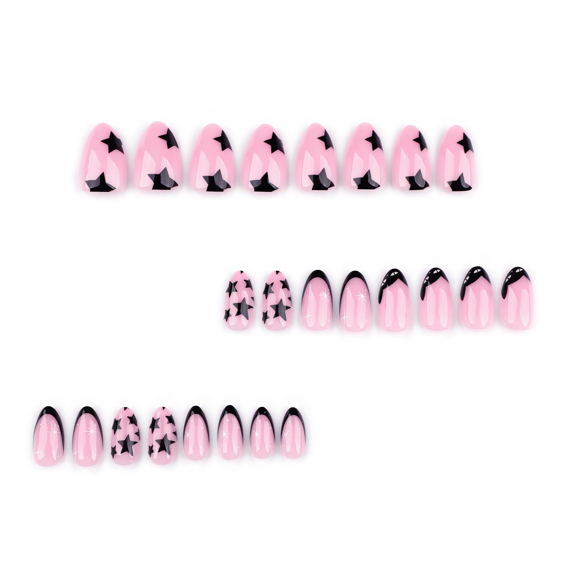 Baby Pink with Black Star Art & Black French Tips Press-On Nails