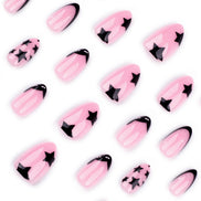 Baby Pink with Black Star Art & Black French Tips Press-On Nails
