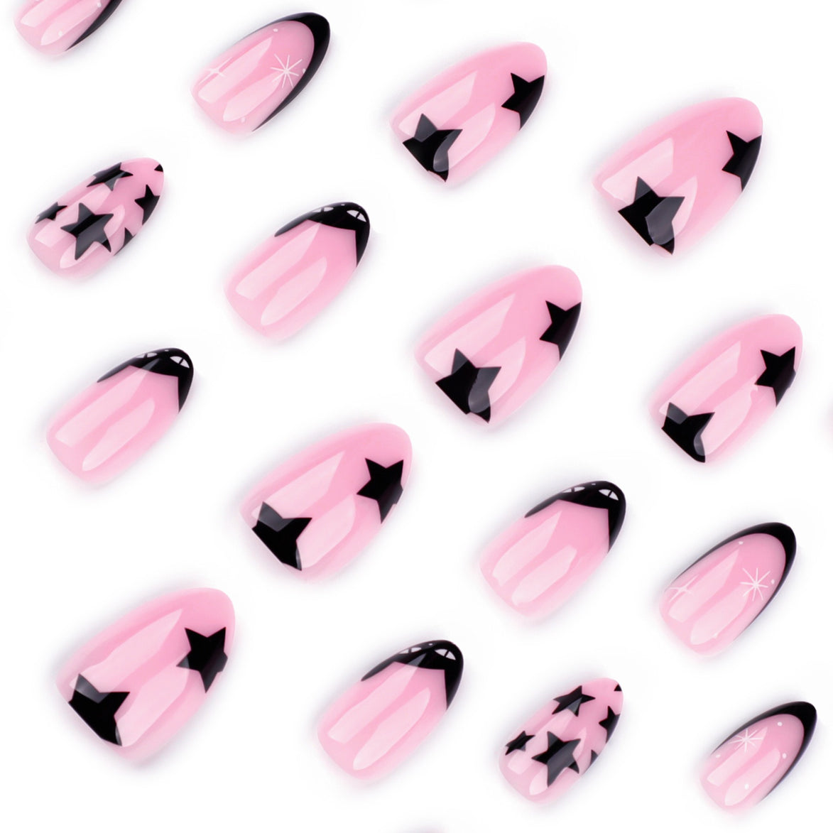 Baby Pink with Black Star Art & Black French Tips Press-On Nails
