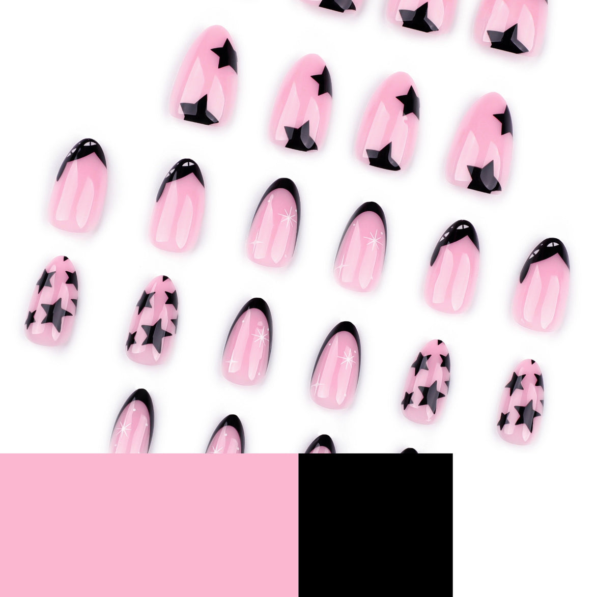 Baby Pink with Black Star Art & Black French Tips Press-On Nails