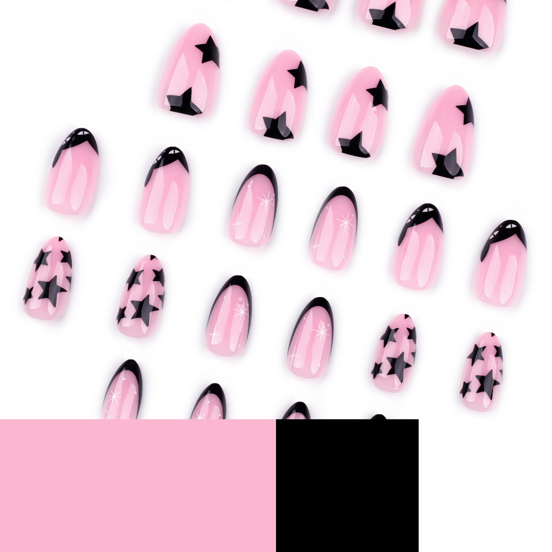 Baby Pink with Black Star Art & Black French Tips Press-On Nails