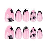 Baby Pink with Black Star Art & Black French Tips Press-On Nails