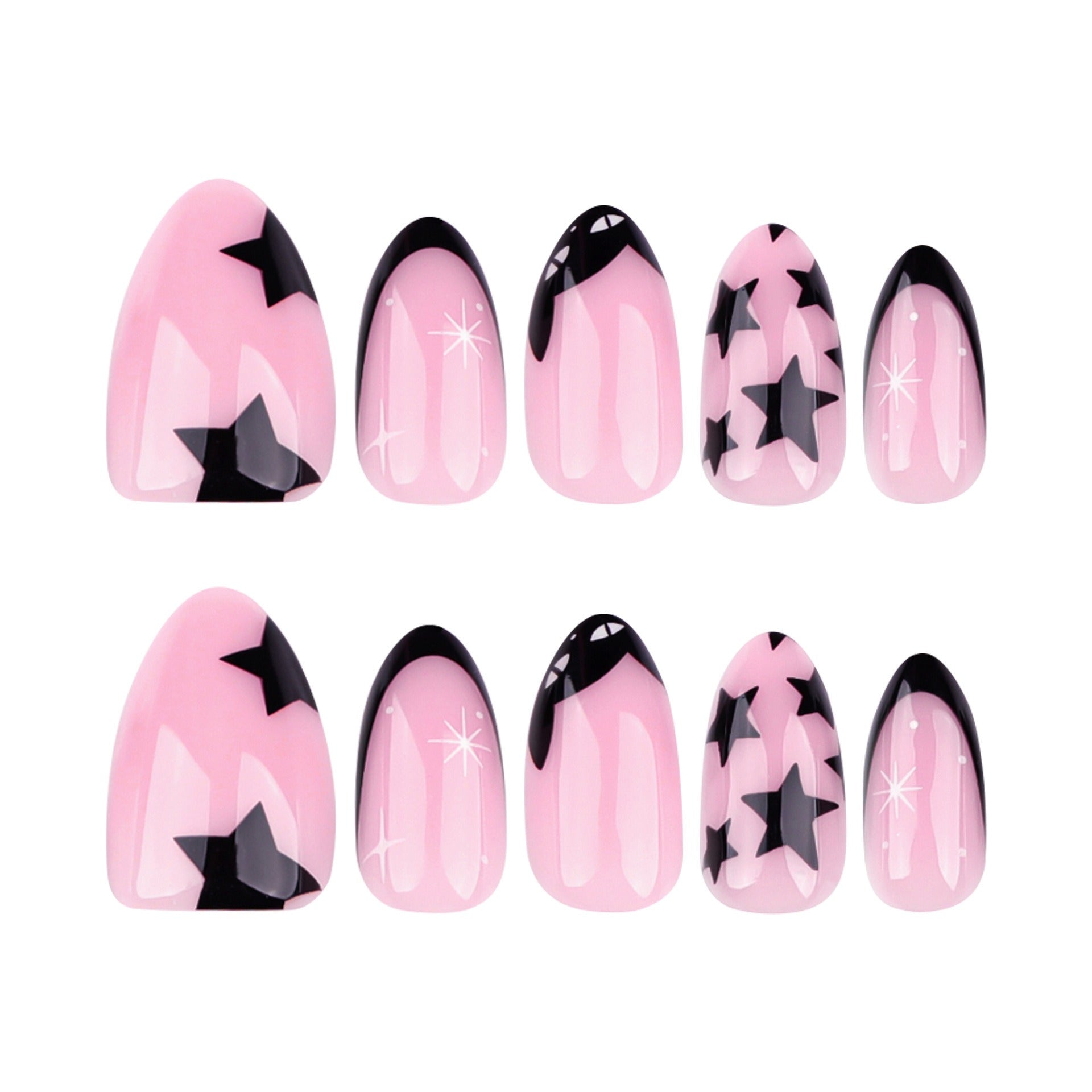Baby Pink with Black Star Art & Black French Tips Press-On Nails