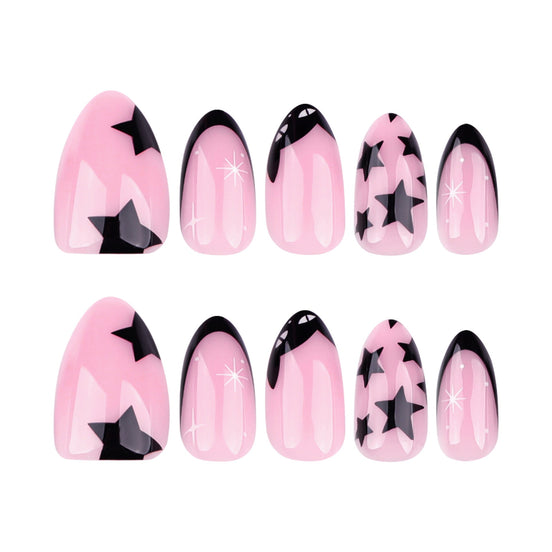 Baby Pink with Black Star Art & Black French Tips Press-On Nails