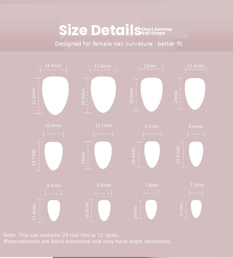 Baby Pink with Black Star Art & Black French Tips Press-On Nails Size Chart