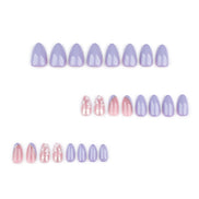 Lilac & Blush Mix with White Floral Art & Silver Glitter Press-On Nails