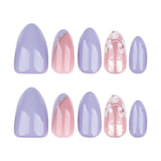 Lilac & Blush Mix with White Floral Art & Silver Glitter Press-On Nails
