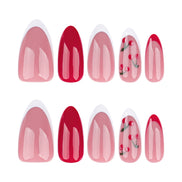 Sheer Nude White French Tip with Cherry Art & Solid Red Press-On Nails